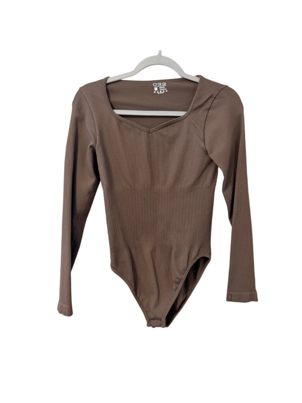 OQQ Womens Light Brown Long-Sleeve Ribbed Bodysuit Sz Large - Picture 6 of 12